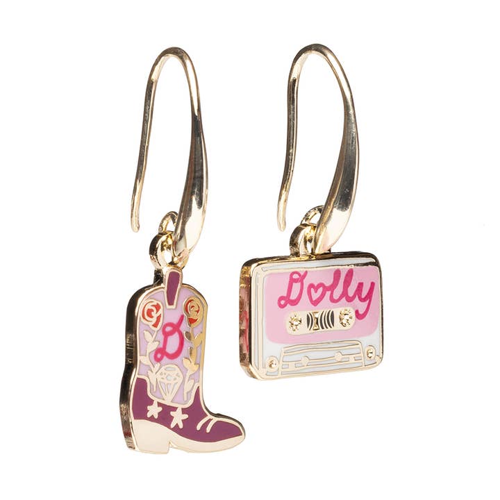 Dolly Ohrringe: Cowboy-Stiefel & Kassette Ohrringe für den Großhandel von Yellow Owl Workshop
