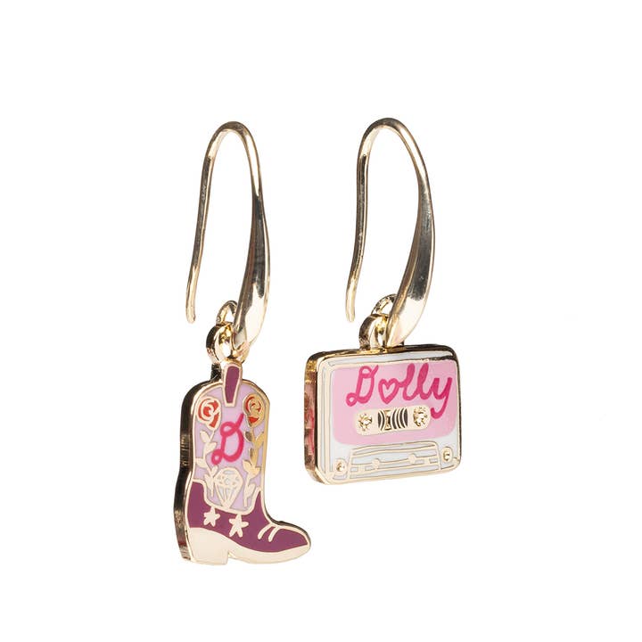 Dolly Ohrringe: Cowboy-Stiefel & Kassette Ohrringe für den Großhandel von Yellow Owl Workshop