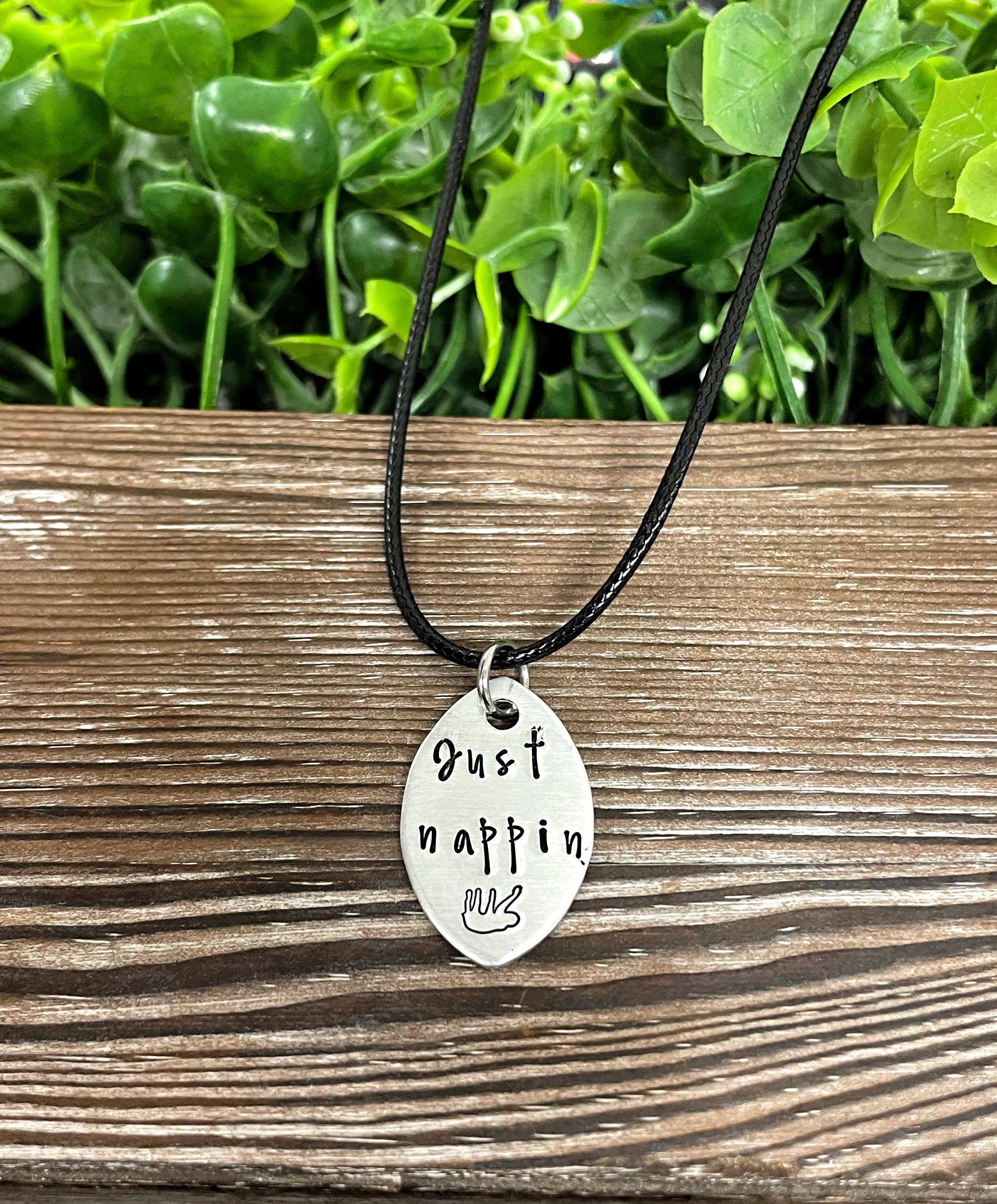 Handmade by Marlayna – wholesale Pendant/charm necklace – Just Nappin Sloth Fun Animal Themed Hand Stamped Necklace4