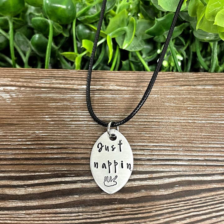 Handmade by Marlayna – wholesale Pendant/charm necklace – Just Nappin Sloth Fun Animal Themed Hand Stamped Necklace4
