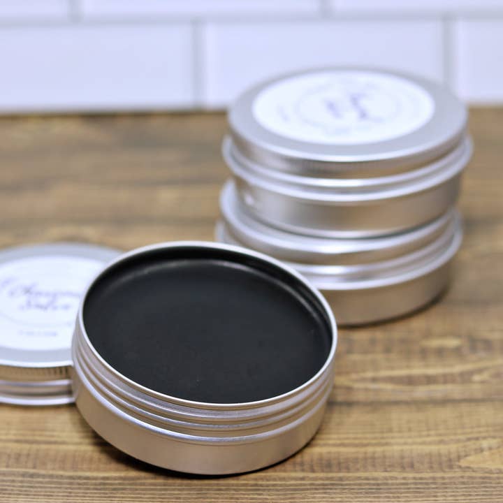 Charcoal Salve | Drawing Skincare in 2 oz Tin With Charcoal, Clay for wholesale by Homesteading in Ohio LLC