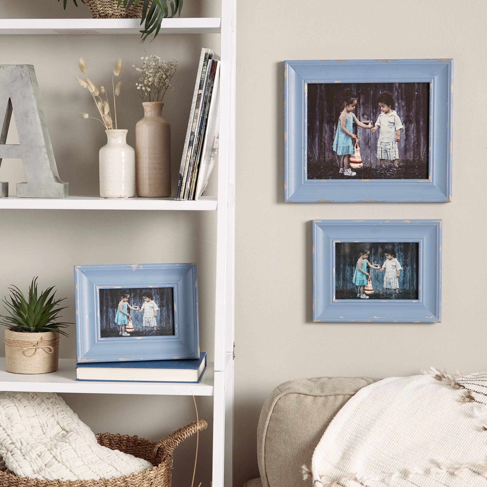 Welcome Home Unbeatable Deals - Vente Cadres photos - Cadre photo de ferme bleu délavé antique vieilli 4 x 62