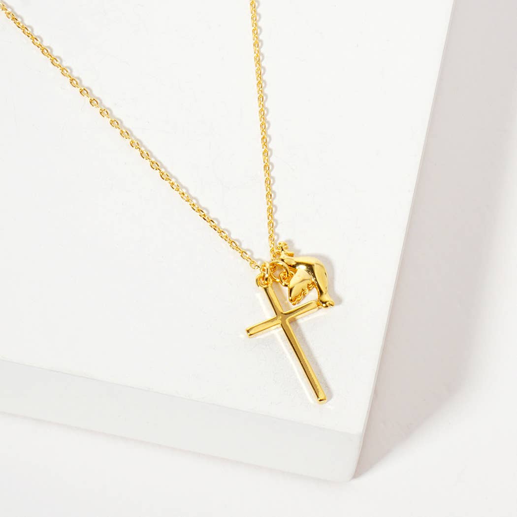 SOPHIA WHOLESALE - Wholesale Beaded/Pearl Necklace - Romans 15 13 Dainty Cross Dove Charm Necklace3