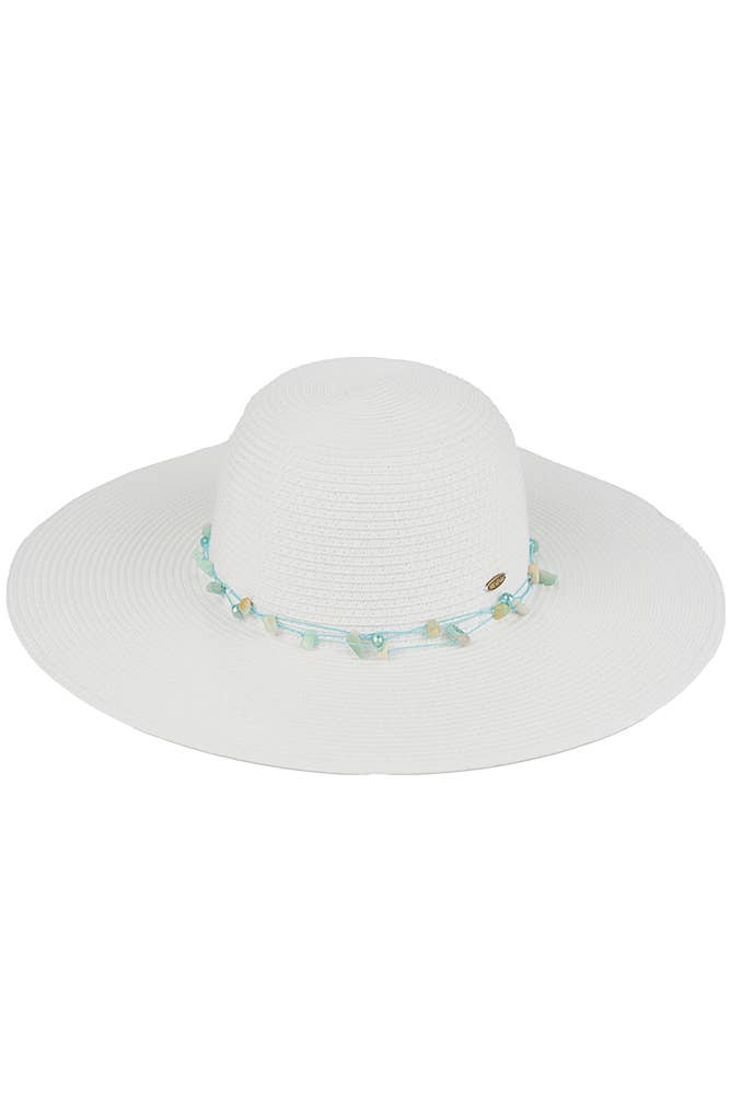 Hana - Vendita all'ingrosso Cappello di paglia - Donna - Cappello da sole a tesa larga in paglia con bordo a corda C.C Gem Stone4