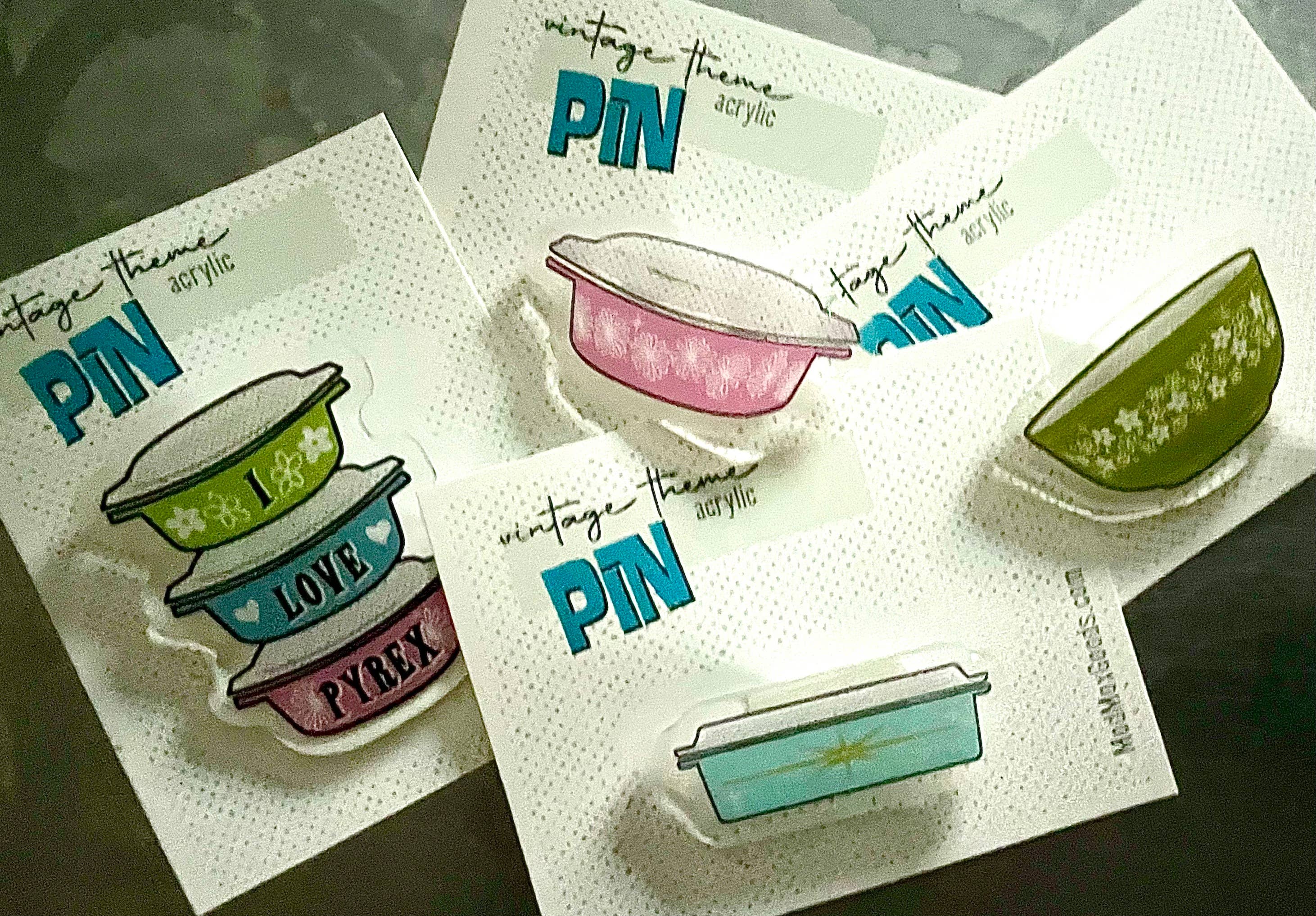ModMoxGoods - Wholesale Brooch - PINS - vintage Pyrex theme acrylic with glitter Bar pin4