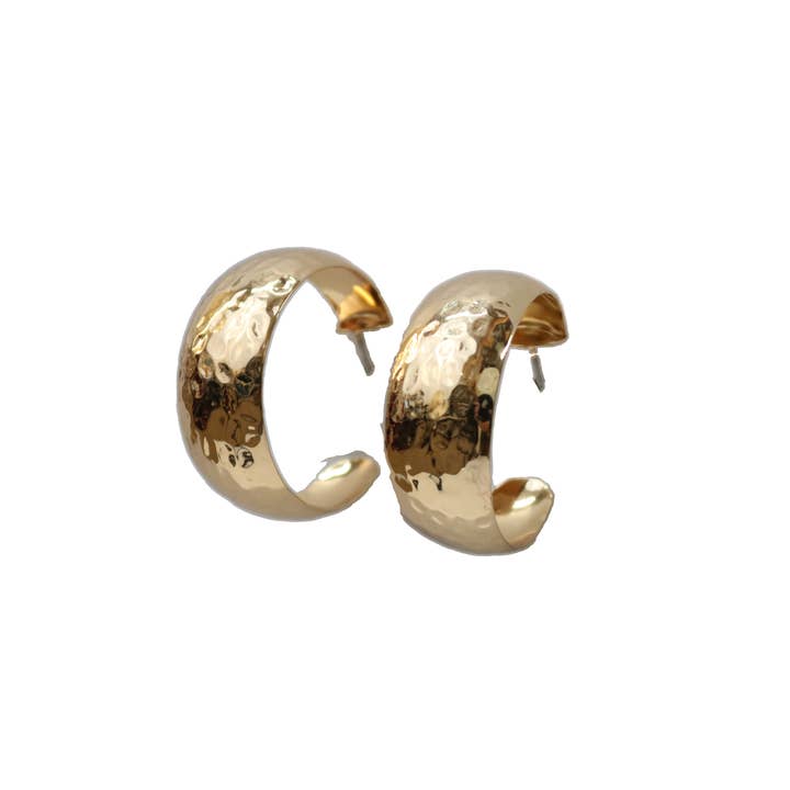 West & Co. - Wholesale Hoop Earrings - 1.25" Gold Hammered Hoop Earring