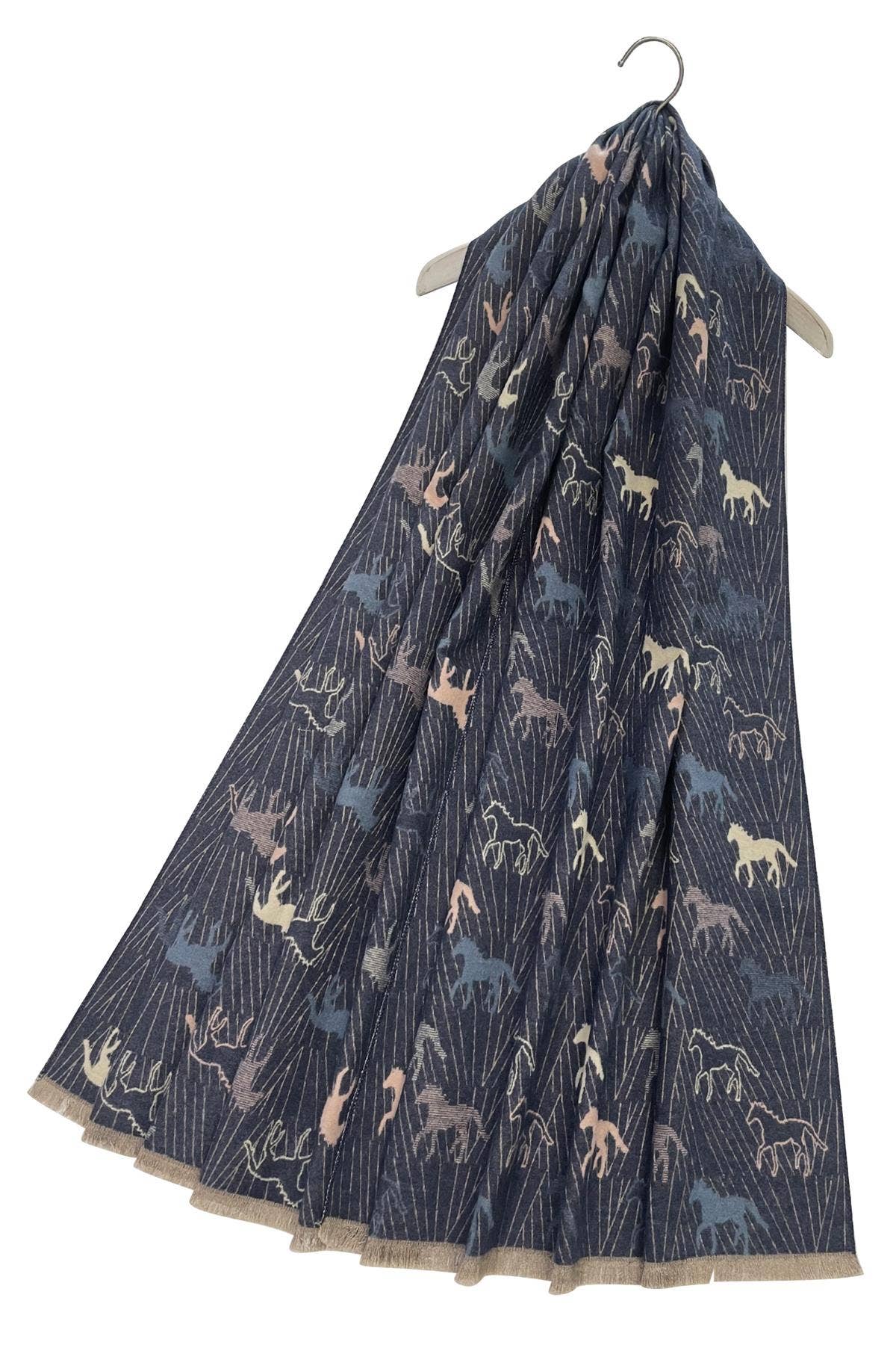 Fashion Scarf World - Wholesale Scarf - Women's - Horse Print With Reversible Stripe Frayed Scarf1