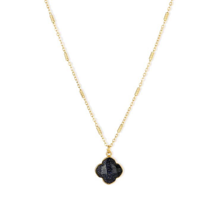Clover Navy Sunstone Necklace for wholesale by Ashiana London