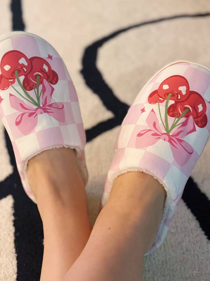 Ellison+Young - Wholesale Slippers - Women's - Cherry Bow Check Lounge Slippers - Sweet & Cozy2