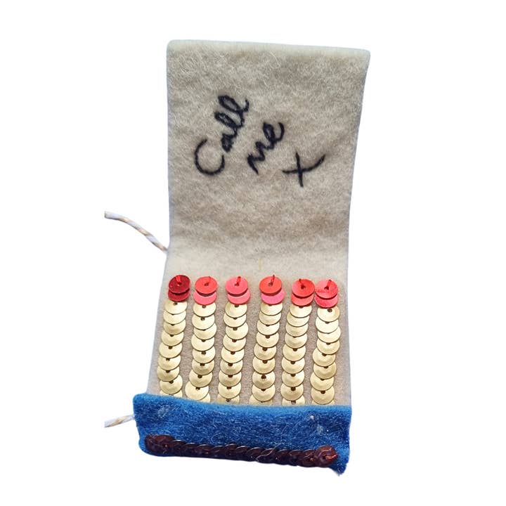 The Matchbook Embroidered Ornament for wholesale by Kate Gwilliam