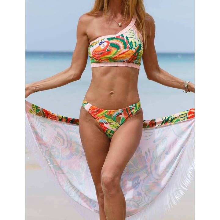 Sweetkama - Wholesale Two Piece Swimsuit - Women's - Ladies Print Tassels One Shulder Bikini Set SKSW4011810
