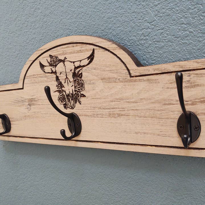 Coat Rack- Steer head floral for wholesale by Knotty Pine Woodworks