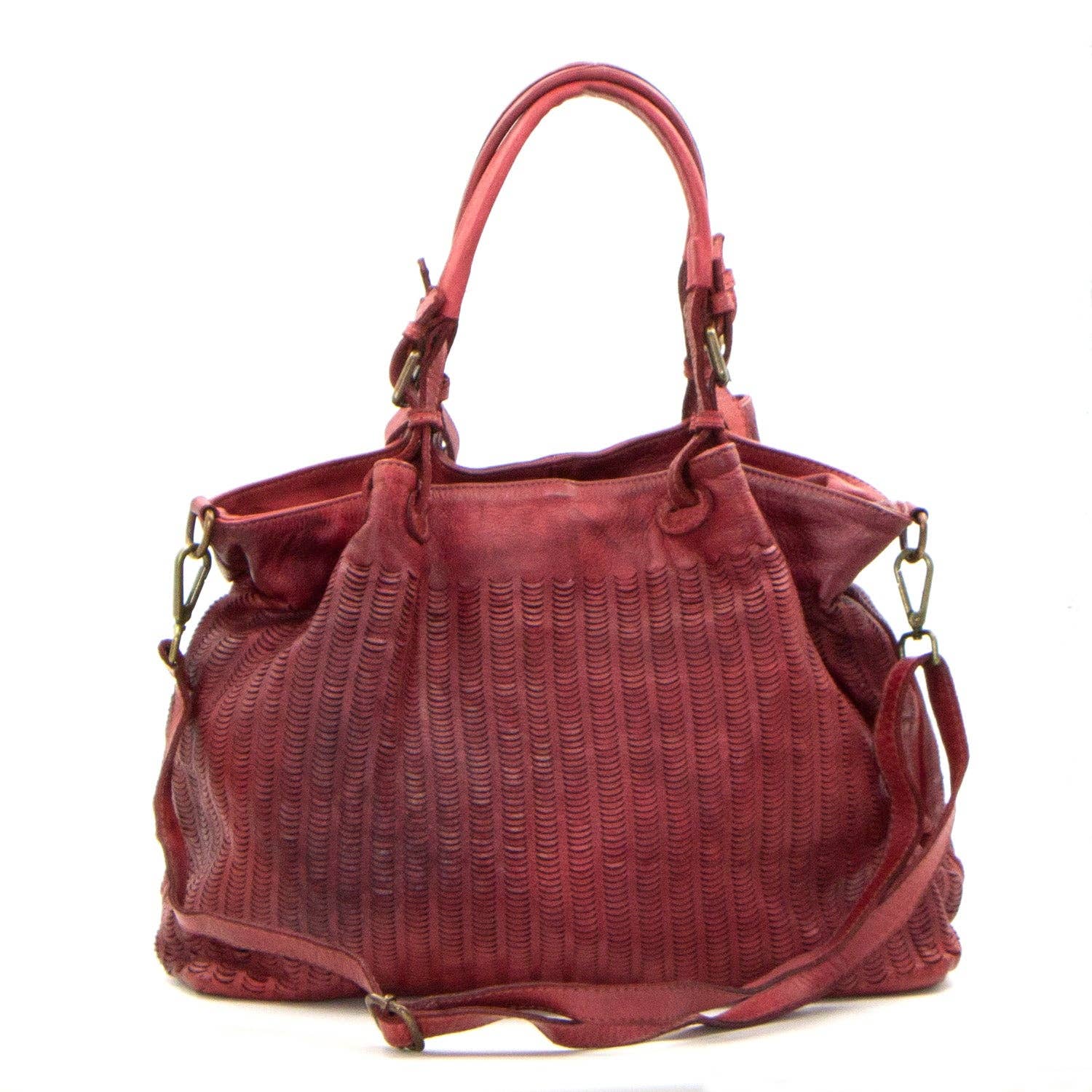 Tempest Designs - Wholesale Shoulder Bag - Women's - Punch pattern vintage washed Italian leather handbag with long strap3