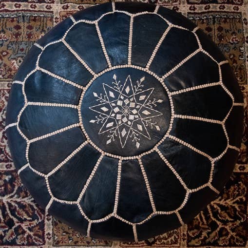 Terracotta Design LTD - Wholesale Pouf - Moroccan Leather Ottoman Pouf | dark blue Footstool 0