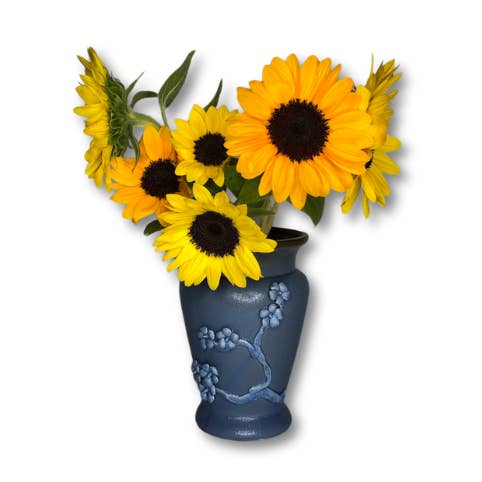 Blue with Brown Rim Ceramic Satin Finish Vase with Decorativ for wholesale by Elkhorn Succulents