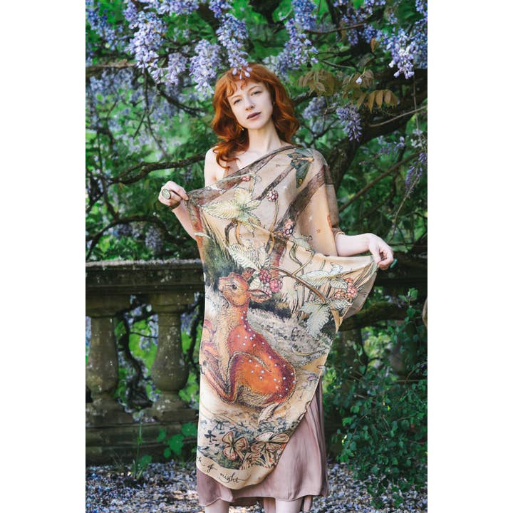 Market of Stars (Worldwide) - Wholesale Scarf - Women's - Lovelight Scarf with woodland deer, swallow & poetry2