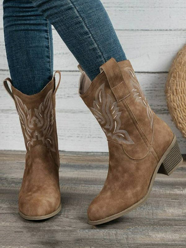 KAMEL Broderade rundade tå split-joint stövlar pumps för wholesale på Faire4