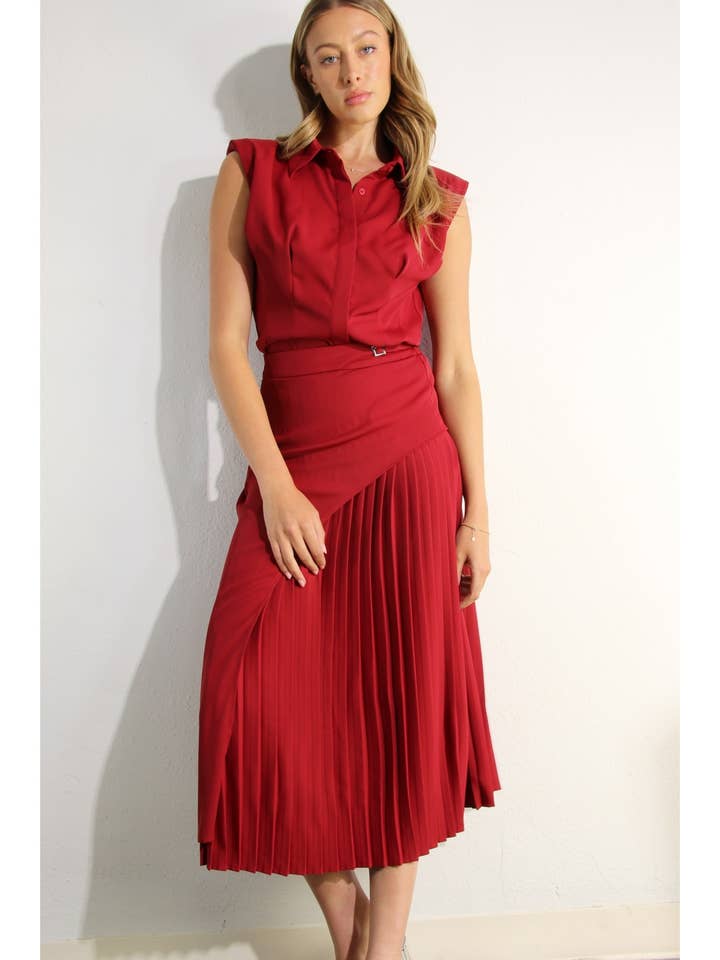 SLVELESS TOP AND PLEATED SKIRT SET for wholesale by Mulla