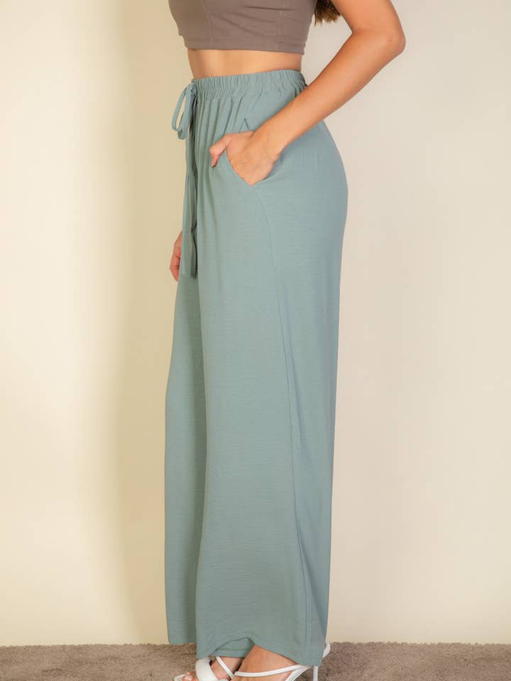 CAPELLA APPAREL - Wholesale Pants - Women's - Drawstring waist wide leg minimalist pants18