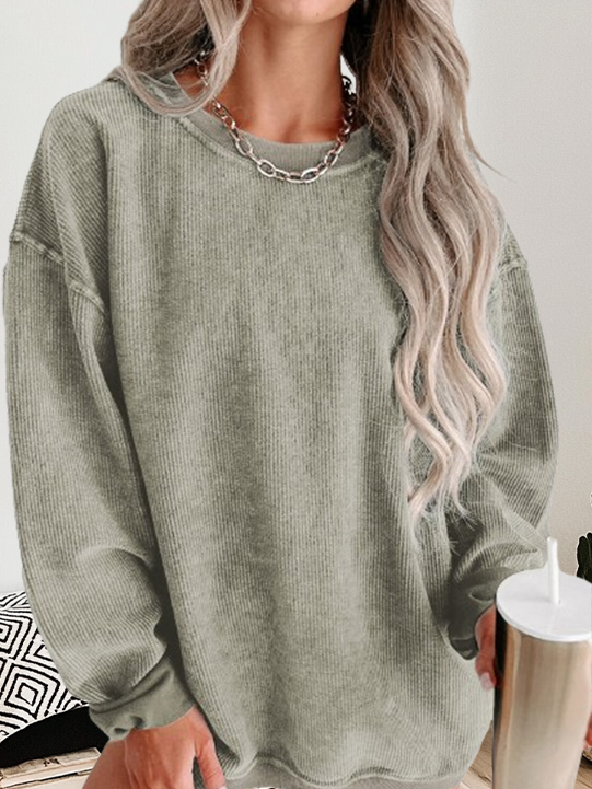 Suhkasana – wholesale Sweatshirt - Dam – Rund hals Massiv Ribbad Stickad Pullovertröja5