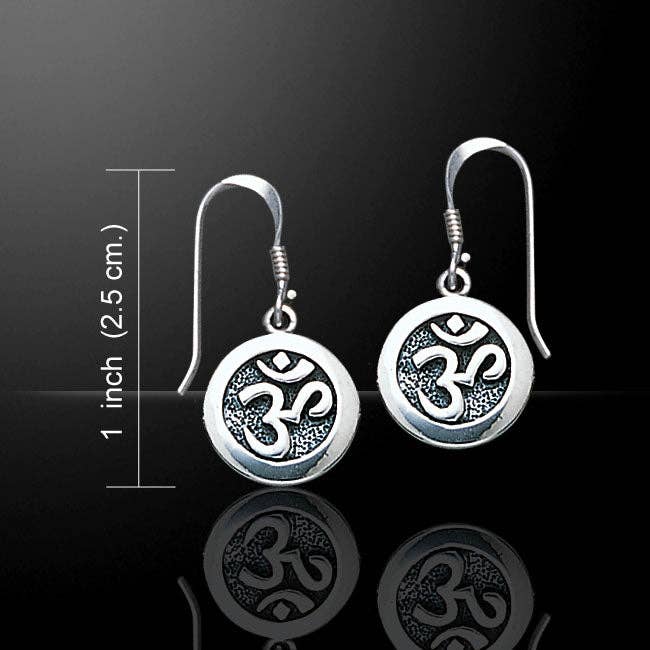 Silver Insanity – wholesale Dangle earrings – OM or Aum Hindu Yoga Symbol Sterling Silver Round Hook Earrings4