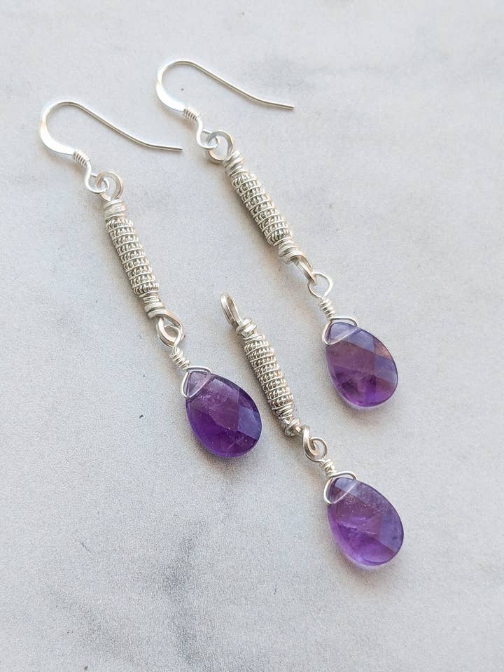 Whirlwind set med ametist och silver – hänge och örhängen för wholesale av Le Tourbillon Minéral