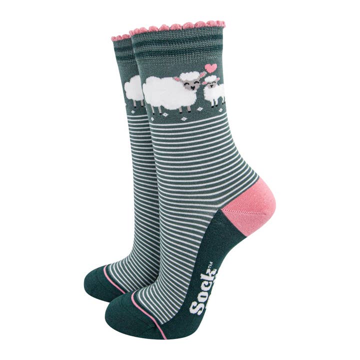 Sock Talk - Wholesale Socks – Women's - Women's Bamboo Socks - Green/Pink, Lambs