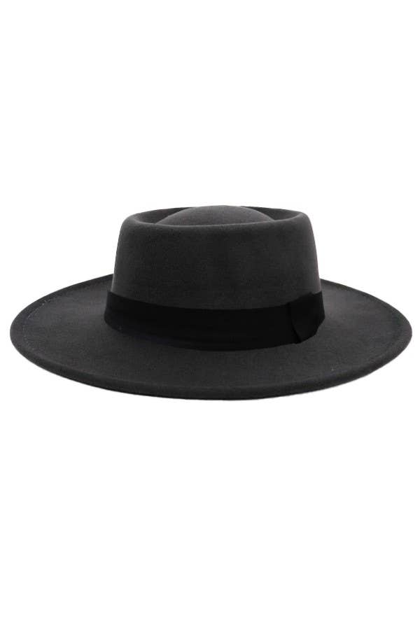 Cap Zone - Wholesale Fedora - Women's - Bolero Felt Pork Pie Crown Hat-Black Band15