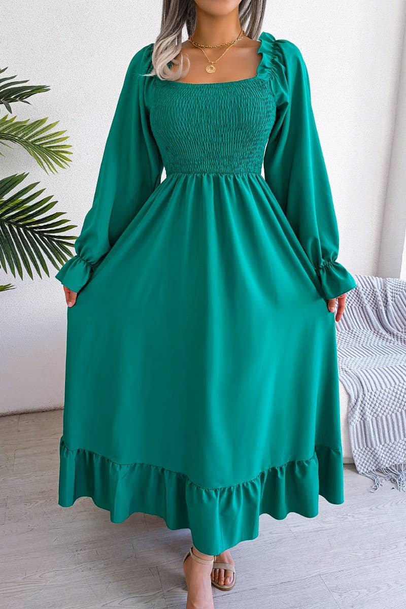 Lily Clothing - Wholesale Dress - Women's - SQUARE NECK LARGE SWING FLOUNCES LONG DRESS_CWDMD11654
