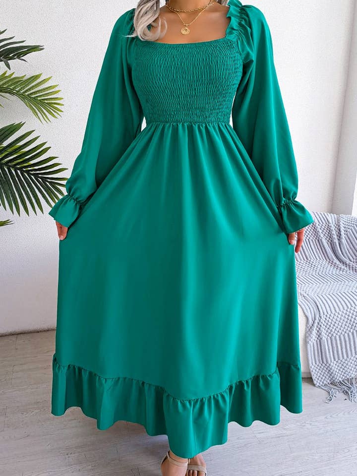 Lily Clothing - Wholesale Dress - Women's - SQUARE NECK LARGE SWING FLOUNCES LONG DRESS_CWDMD11654