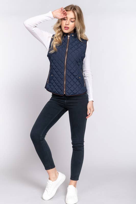 Active Basic | Active USA - Wholesale Outerwear Vest - Women's - Suede Piping Detail Rib Quilted Padding Vest52