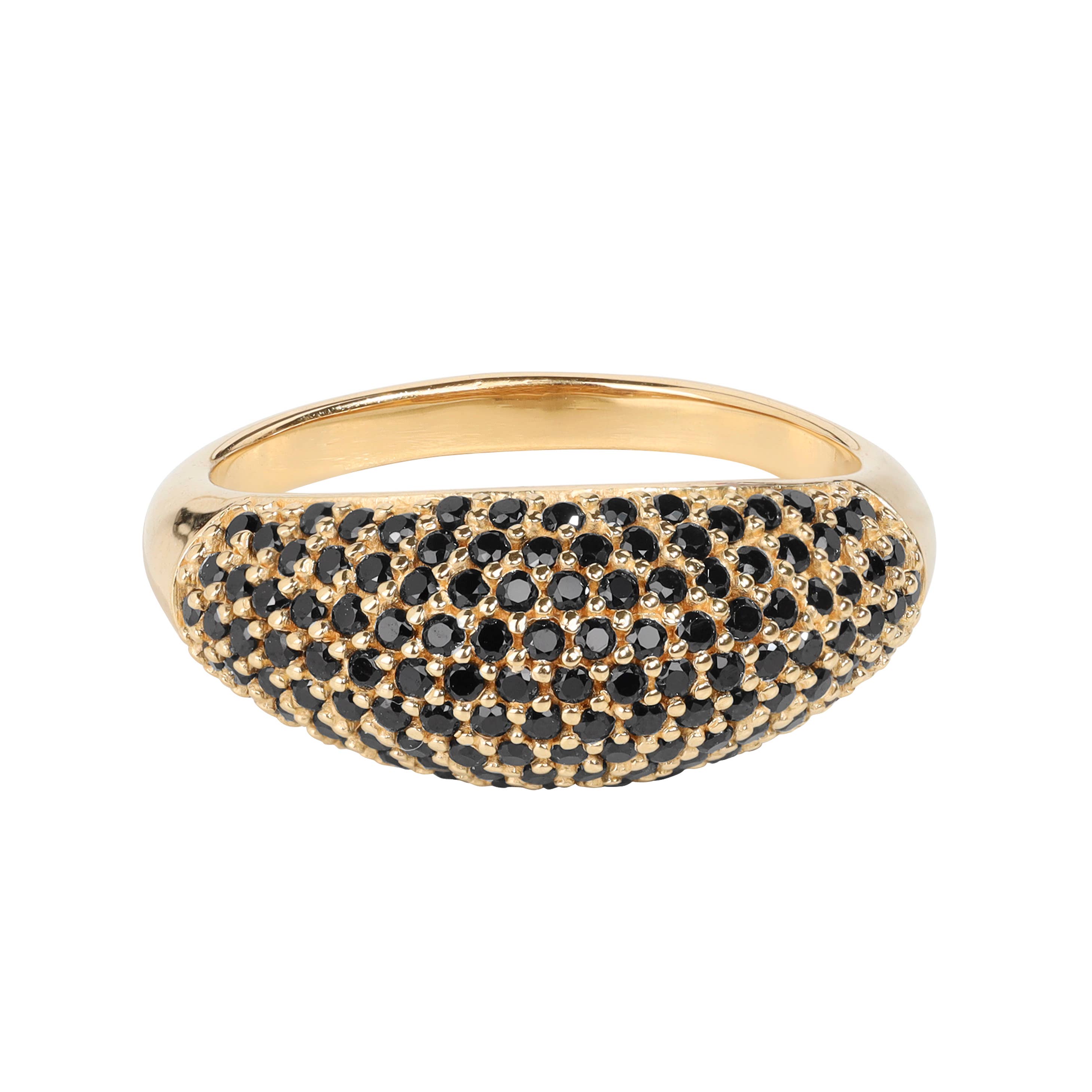 Tiramisu - Wholesale Cocktail/Statement Ring - Gold Plated Over Silver Black Spinel Midnight Grove Ring