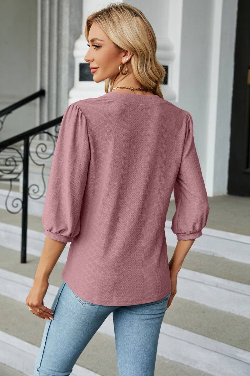 Lily Clothing - Vente Chemisier – femme - CWTSTL0358_BLOUSE CÔTELÉE À MANCHES 3/4 POUR FEMME10