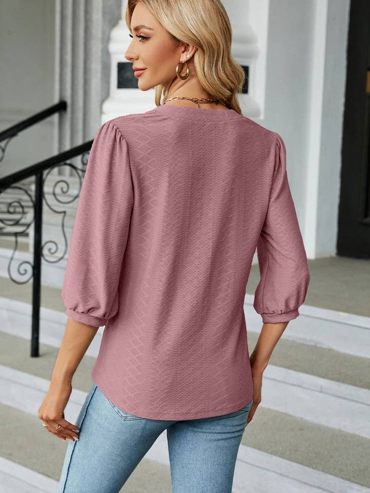 Lily Clothing - Vente Chemisier – femme - CWTSTL0358_BLOUSE CÔTELÉE À MANCHES 3/4 POUR FEMME10