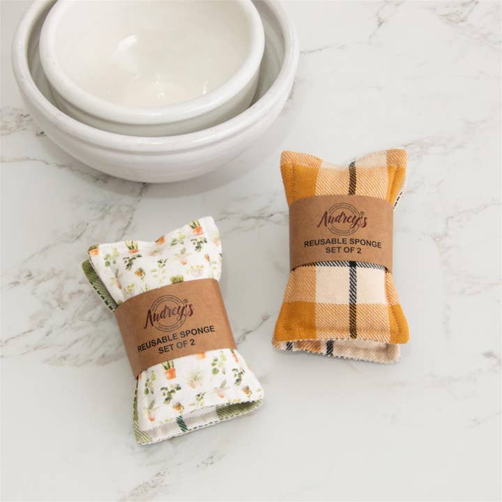 Audrey's Home & Gift - Wholesale Cleaning Sponge - Reusable Fabric Sponges - Plants And Plaid (Pk/06 Pr)