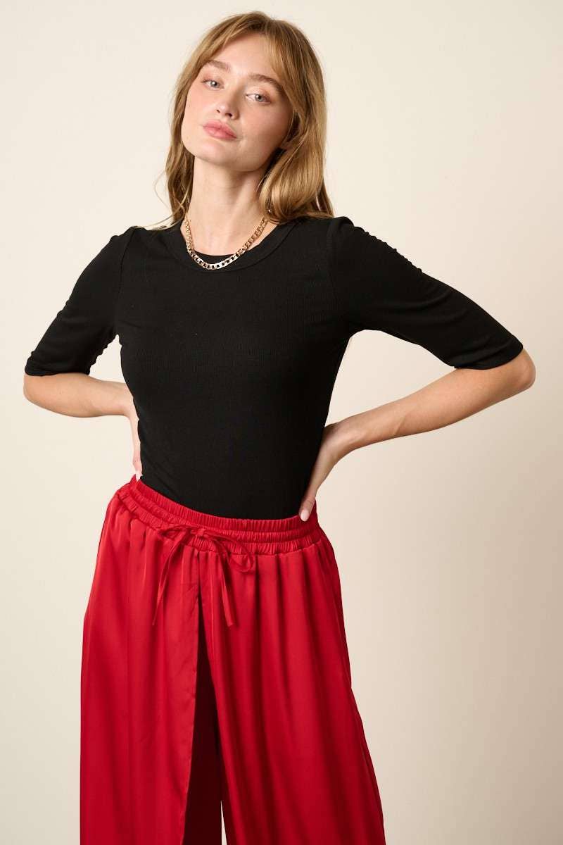 mittoshop - Wholesale Knit Top - Women's - H14853 - ROUND NECK 3/4 SLEEVE RIB KNIT TOP0