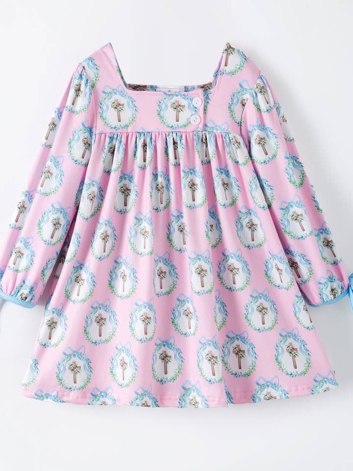 Coquette Crosses & Tied Sleeves Easter Dress for wholesale by The Hair Bow Company