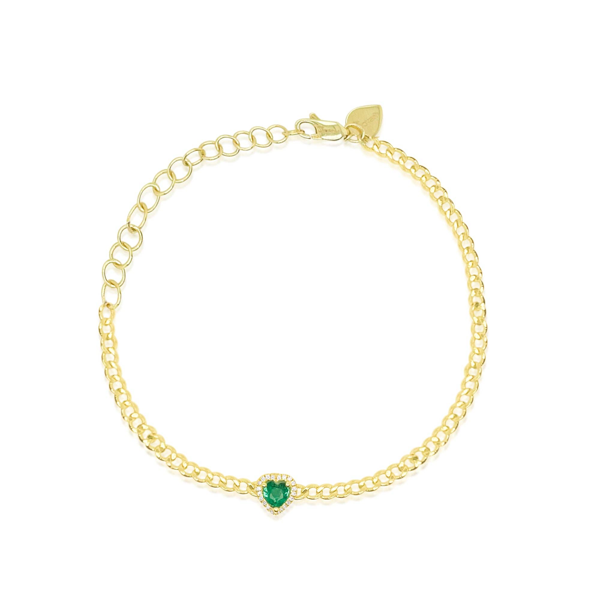 Meira T - Vente Colliers à pendentif - Collier Cœur Émeraude Chaîne Cubaine en Or Jaune 14 Carats0