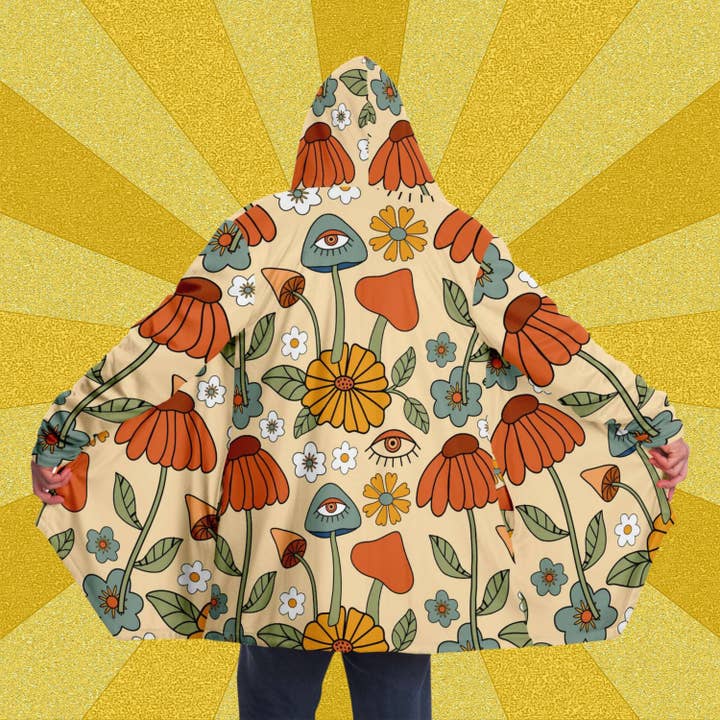 Magic Mushroom Hooded Cloak, Cloak With Hood, Cloak Pattern, Cottagecore Clothing, Rave Clothing Women, Men's Cloak, 70's , Wizard Cloak for wholesale by Raiana's Vibes