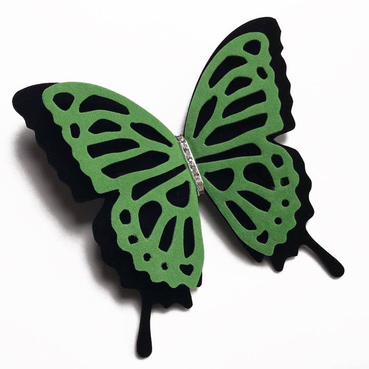 Green and Black Velvet Butterfly Big Pin | Necklace | Choker for wholesale by Fashion Butterflies