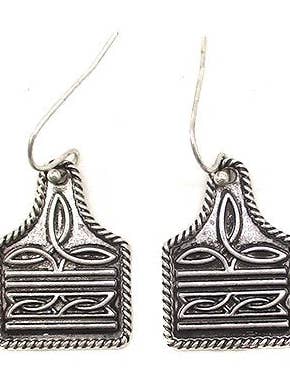 WESTERN BOOT STITCH CATTLE TAG EARRINGS for wholesale by Snowing West