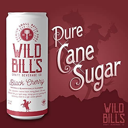 Wild Bill’s Craft Beverage Co. - Wholesale Soda/Carbonated Drink - Black Cherry - Premium Cane Sugar Soda, 12-Pack, Cans