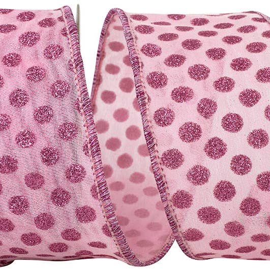 Mesh Deluxe Glitter Dots Wired Edge, Pink, 2-1/2 In for wholesale by RELIANT RIBBON