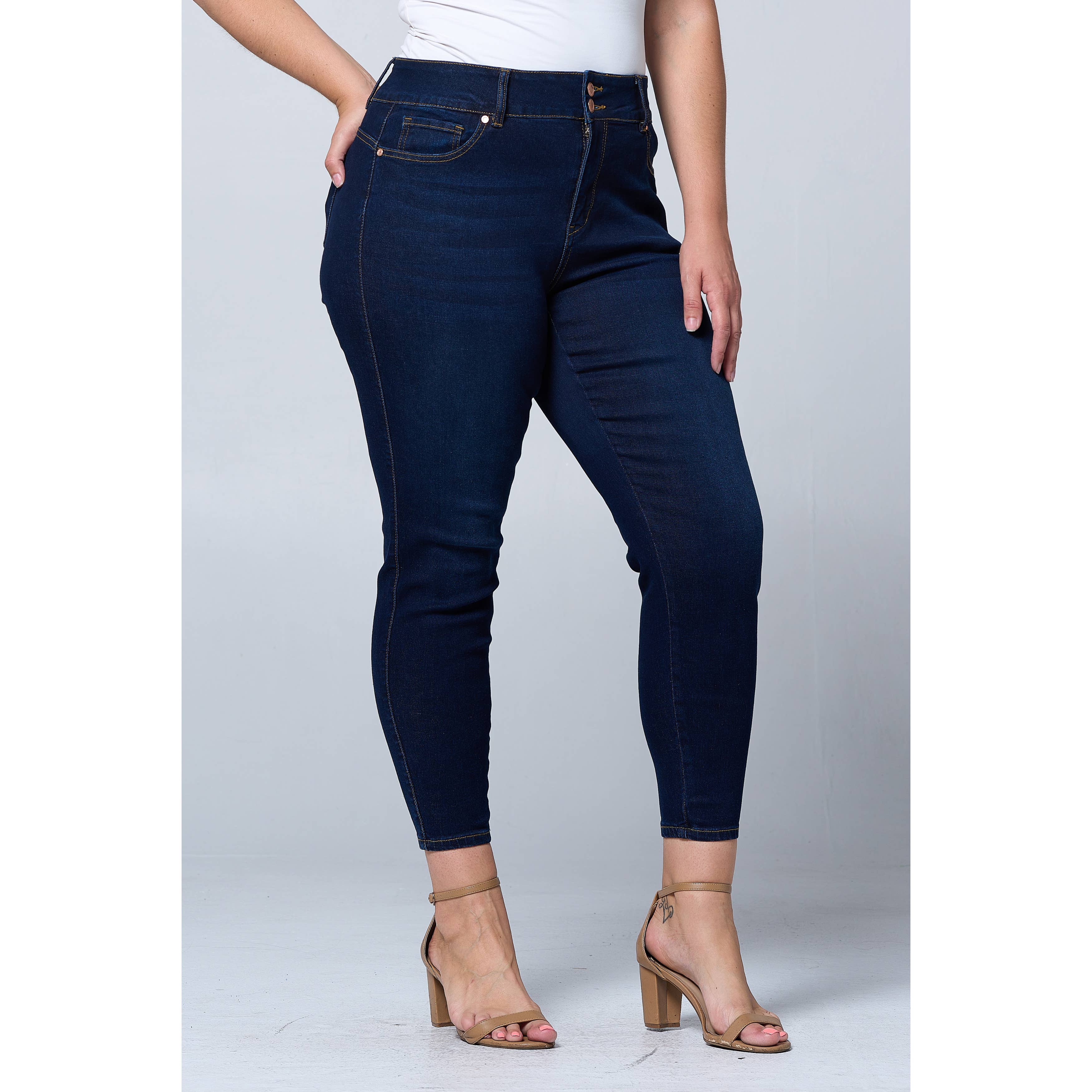 Donkerblauw Plus Size Skinny Jeans met Buikcorrigerende Taille en Lifting voor de Billen PH3502X Donkerblauw voor groothandel op Faire2