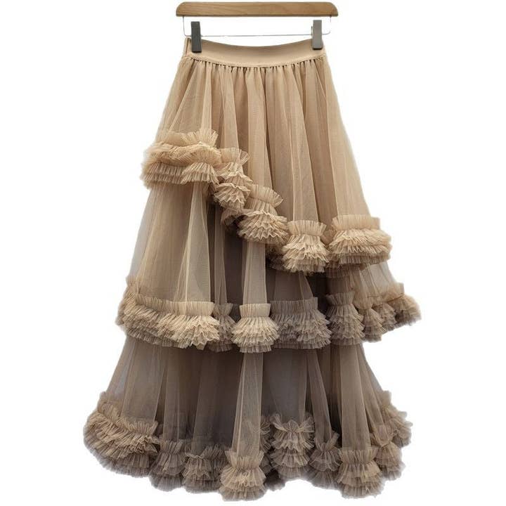 Sanyao Fashion – wholesale Skirt – Women’s – M171 Ruffled Mesh Layered Skirt – High Waist Cake Silhouette8
