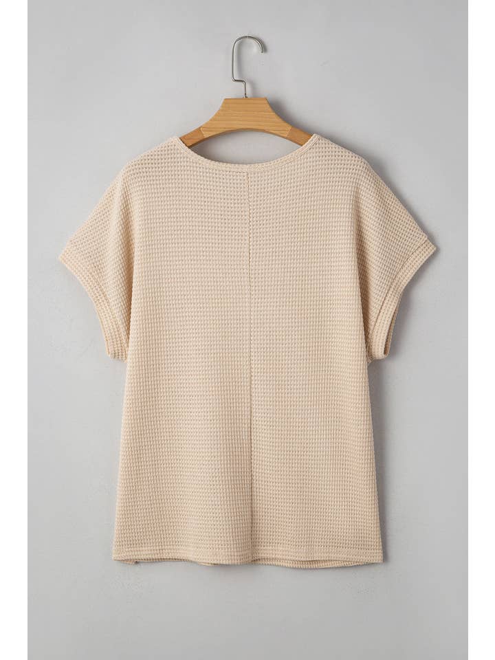Oatmeal Plus Size Lace Waffle Patchwork Summer Top for wholesale on Faire