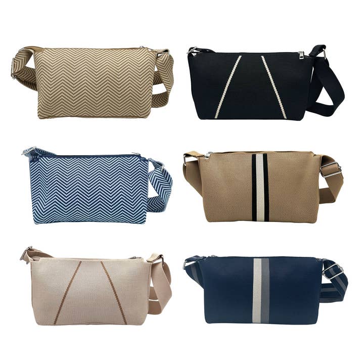 NEW Knit Crossbody Bag – Eco-Friendly Zipper Bag, 6 Patterns for wholesale by Calla Products