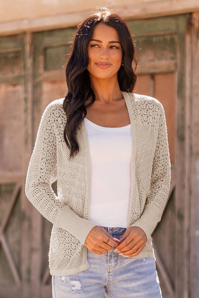 fashionworks - Wholesale Cardigan - Women's - Fashion-W Mix Pattern Hollowed Knit Open Front Cardigan6