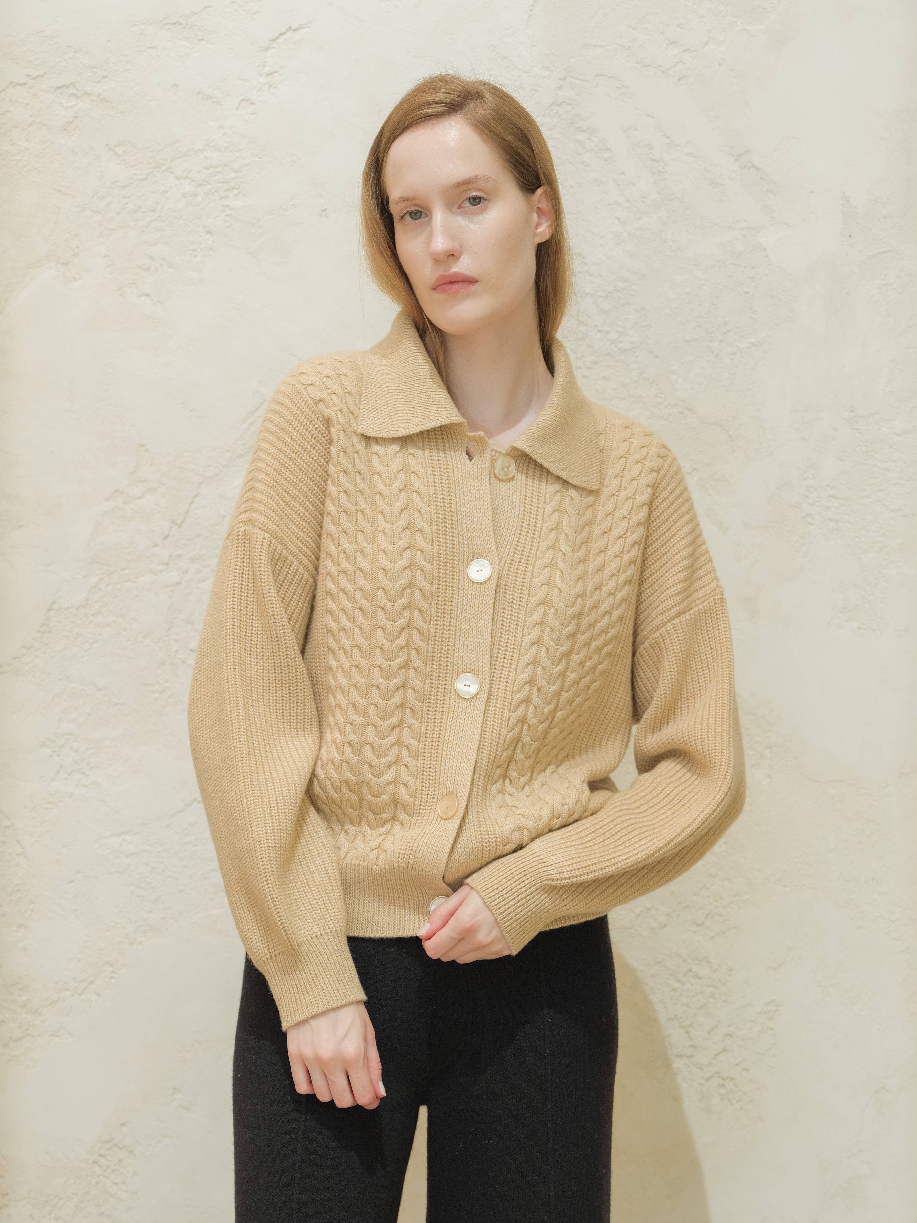 Lèmme – Cardigan - Mulher por atacado – Cardigan polo com tramas em mistura de cashmere4