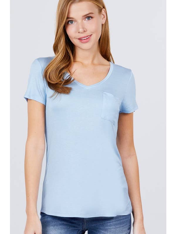 Active Basic | Active USA - Wholesale T-shirt – women's - Short Sleeve V-neck Top with Pocket20